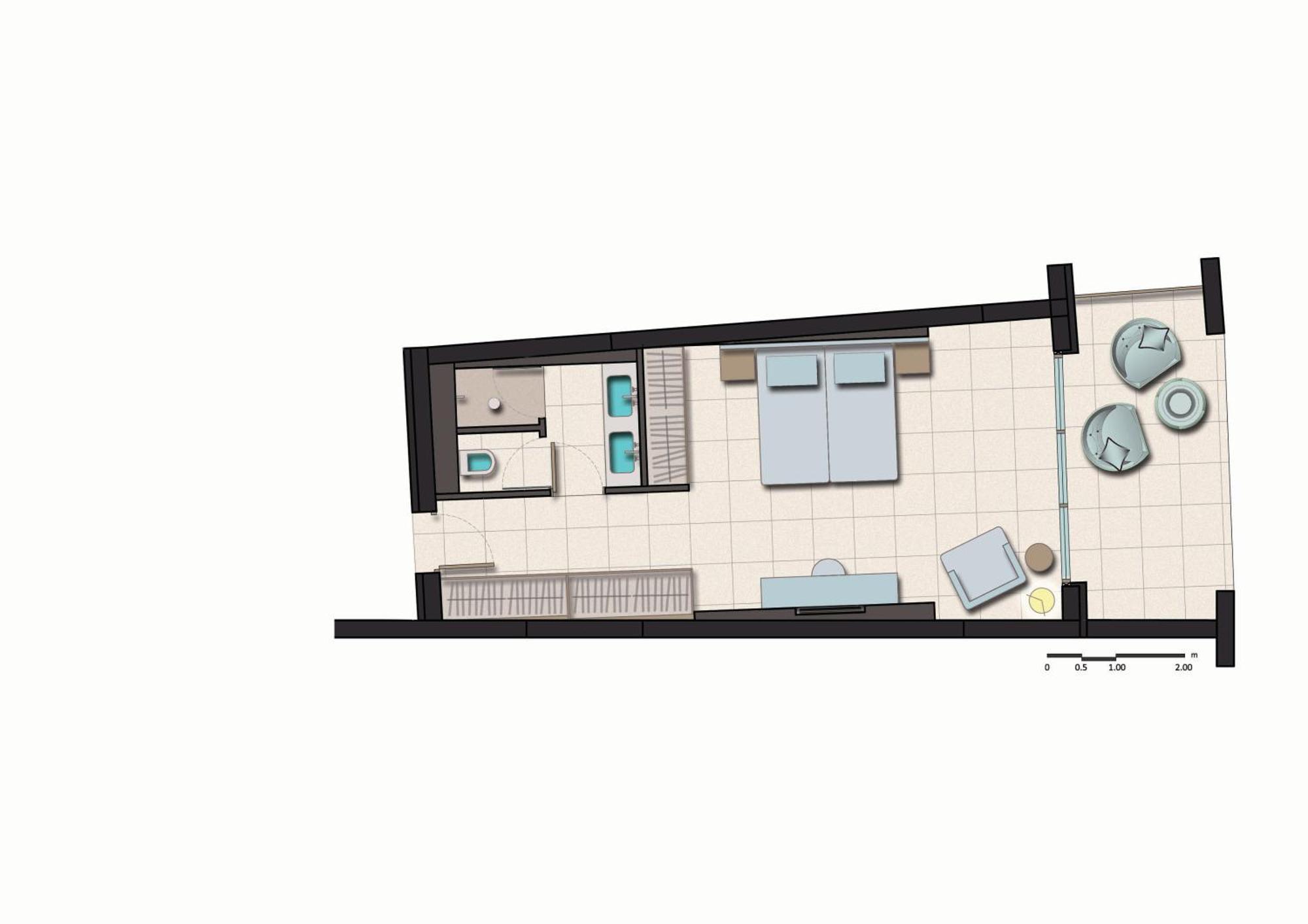 Miraggio Thermal Spa Resort Paliouri Bilik gambar Floorplan of a typical studio apartment